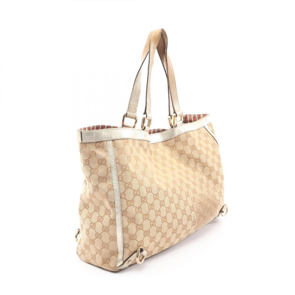 Gucci Abbey Tote Canvas GG Leather Beige Tan Gold Bag